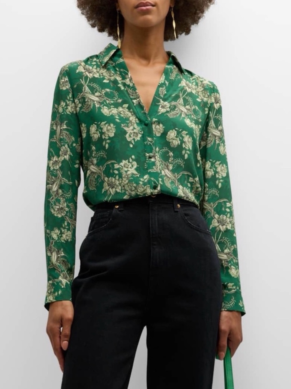 Alice + Olivia Eloise Button-Front Printed Silk Blouse